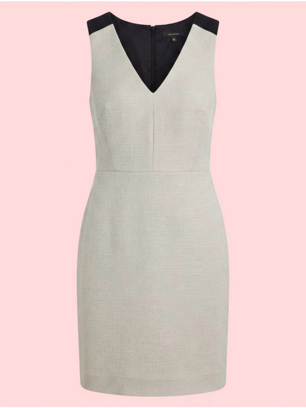 Ann Taylor Women 12P Beige Front Black Back Linen V Neck Sleeveless Back Zip